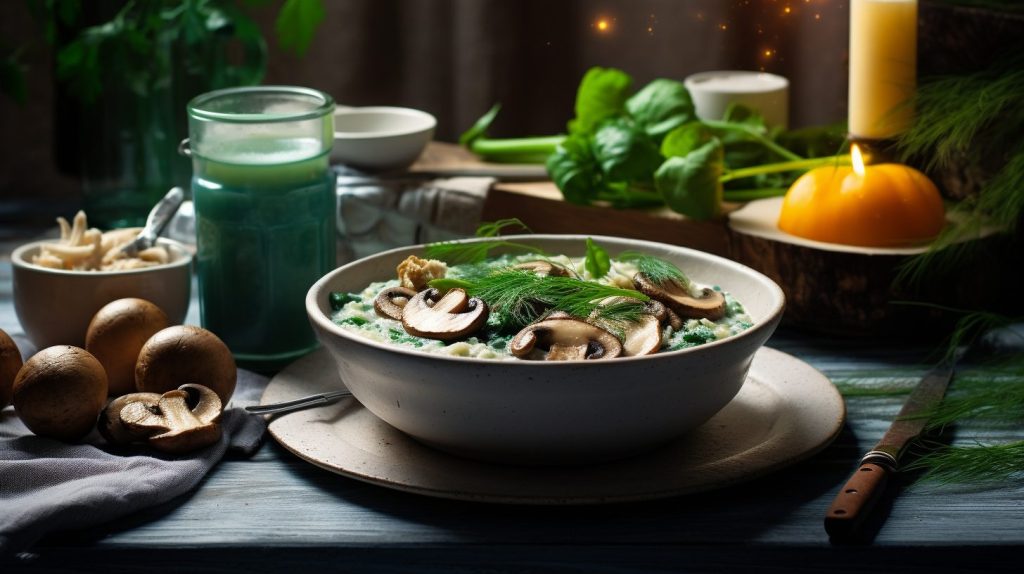 Herzhafter Porridge mit Spinat und Pilzen